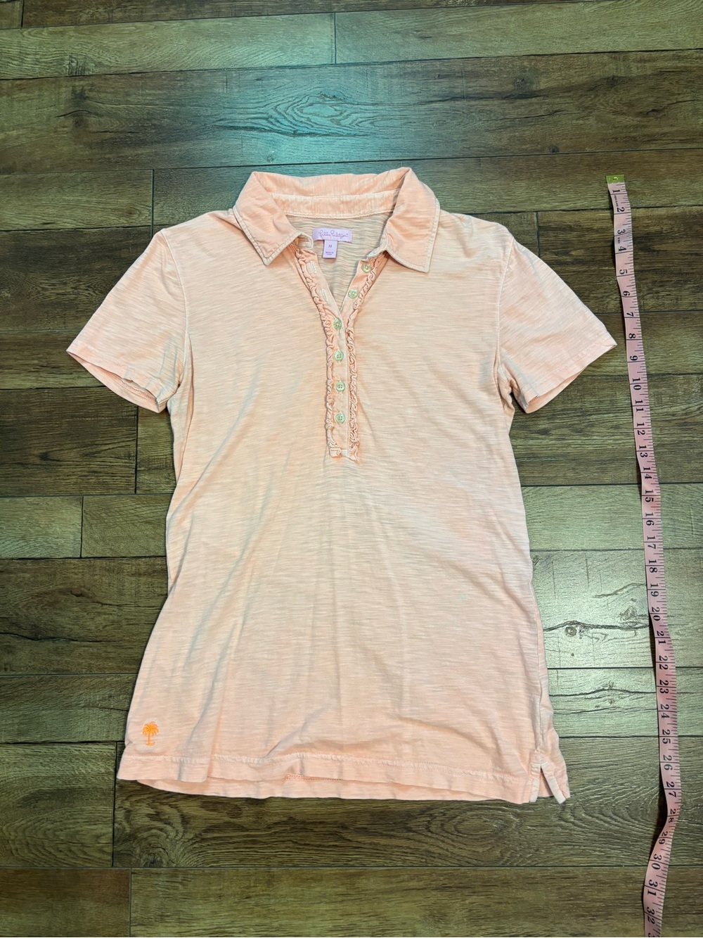 Lilly Pulitzer Peach Short-Sleeve Polo with Ruffle Placket